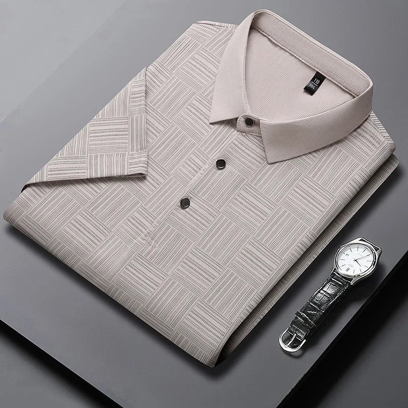 2024 Men'S New Printed Business Casual Short Sleeved POLO Shirt Fashion Short Sleeved Comfortable and Breathable Top