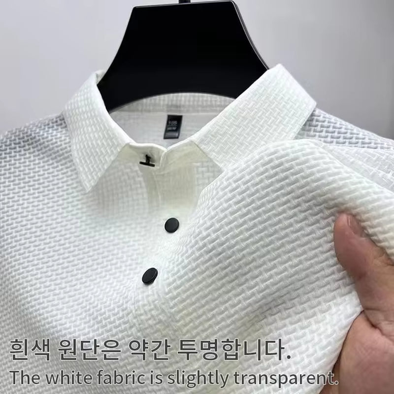 Summer New Men'S Short Sleeve T-Shirt Cool and Breathable POLO Shirt Business Casual Sweat-Absorbing Top