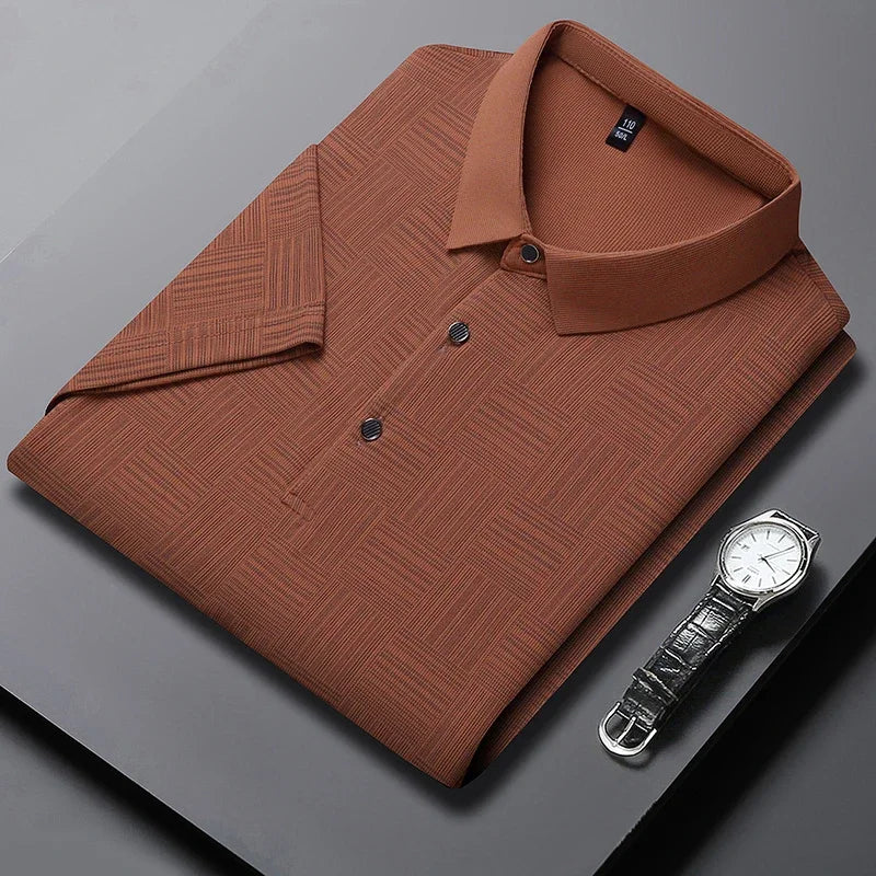 2024 Men'S New Printed Business Casual Short Sleeved POLO Shirt Fashion Short Sleeved Comfortable and Breathable Top