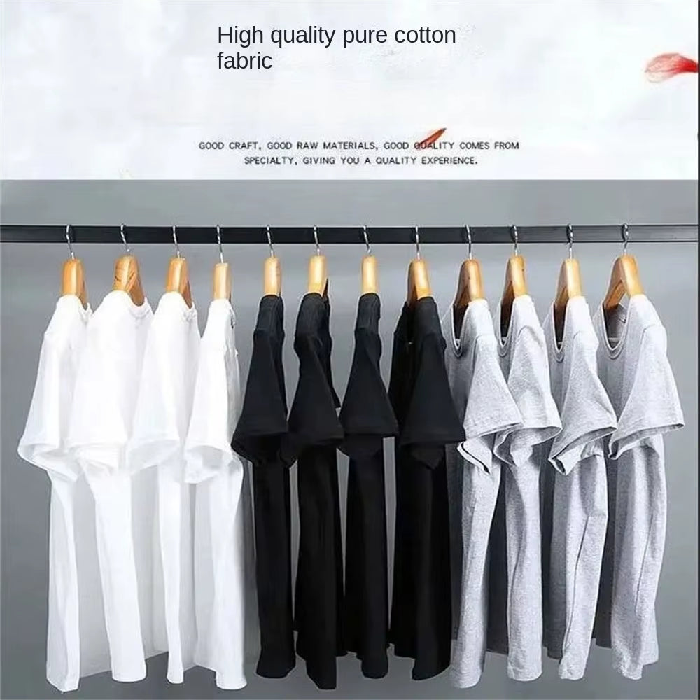 Men T Shirt Summer Cotton Tops Women Solid Color Blank Tshirts O-Neck round Collar Short-Sleeve Couple White Top Tees