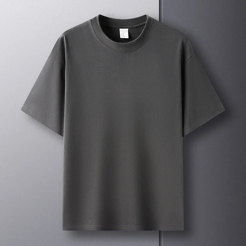 100% Pure Cotton Summer High-End Brand Men'S Short Sleeve round Neck Fashionable Style Half Sleeved Top Breathable T-Shirt