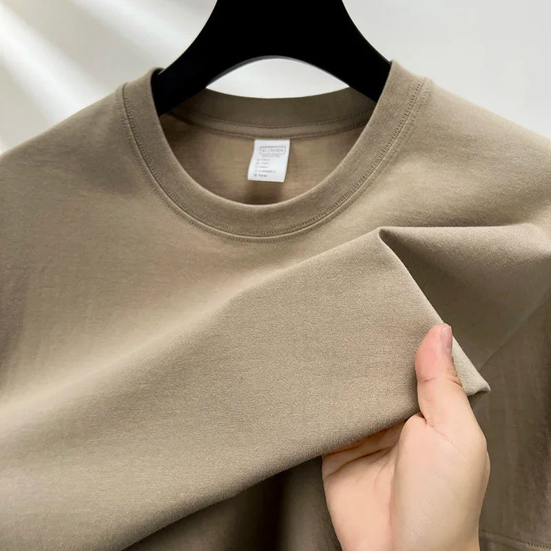 100% Pure Cotton Summer High-End Brand Men'S Short Sleeve round Neck Fashionable Style Half Sleeved Top Breathable T-Shirt