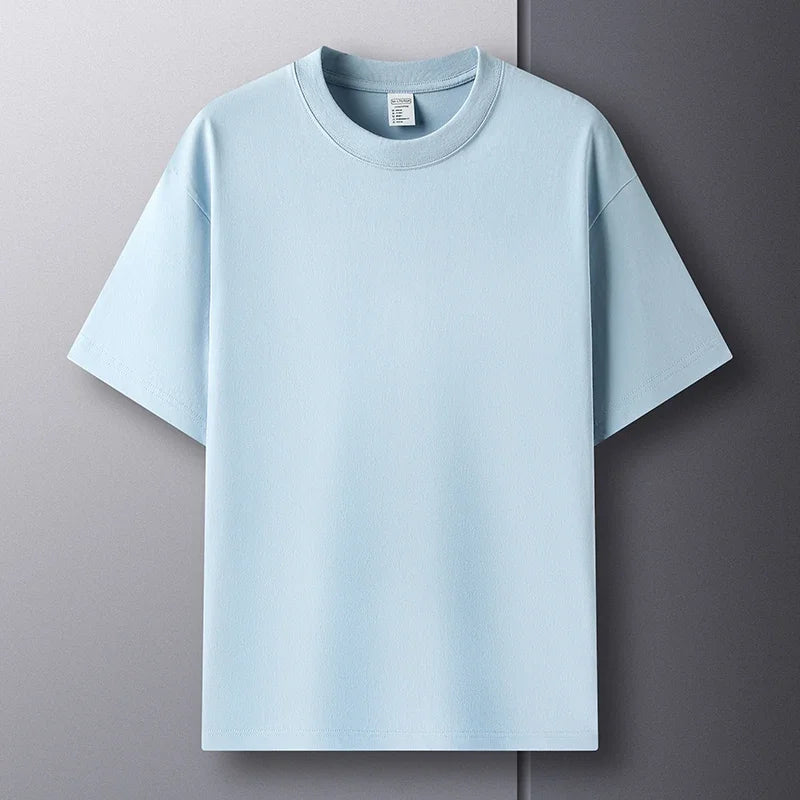 100% Pure Cotton Summer High-End Brand Men'S Short Sleeve round Neck Fashionable Style Half Sleeved Top Breathable T-Shirt
