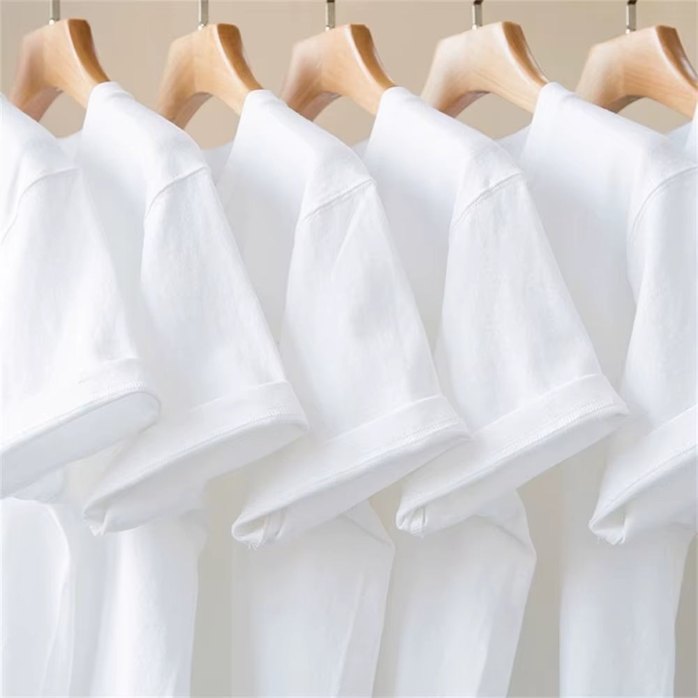 Men T Shirt Summer Cotton Tops Women Solid Color Blank Tshirts O-Neck round Collar Short-Sleeve Couple White Top Tees