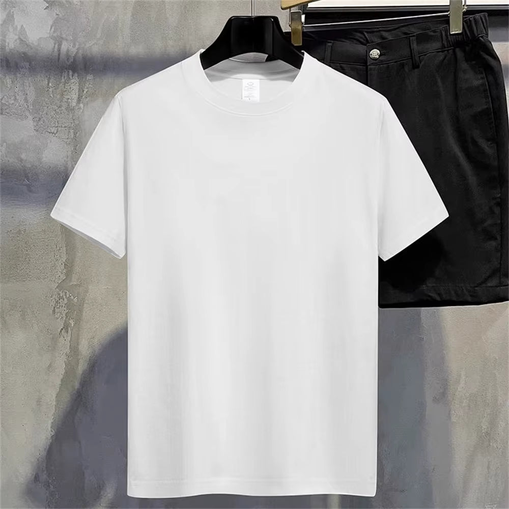 Men T Shirt Summer Cotton Tops Women Solid Color Blank Tshirts O-Neck round Collar Short-Sleeve Couple White Top Tees
