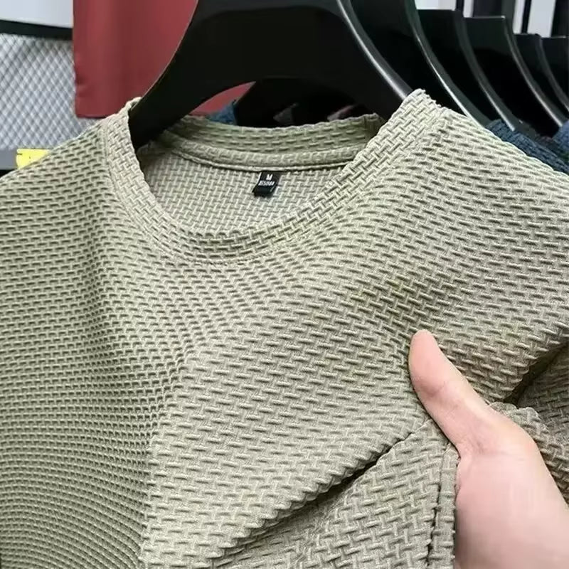 Ice Silk Bamboo Node Men'S Short Sleeve T-Shirt Summer Pure Color Elastic Comfortable Cool Feeling Casual Versatile Thin Trendy
