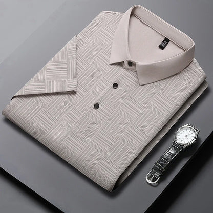 2024 Men'S New Printed Business Casual Short Sleeved POLO Shirt Fashion Short Sleeved Comfortable and Breathable Top