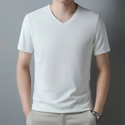 2024 Men'S New Waffle V Neck Short Sleeved T-Shirt Summer Comfortable Top