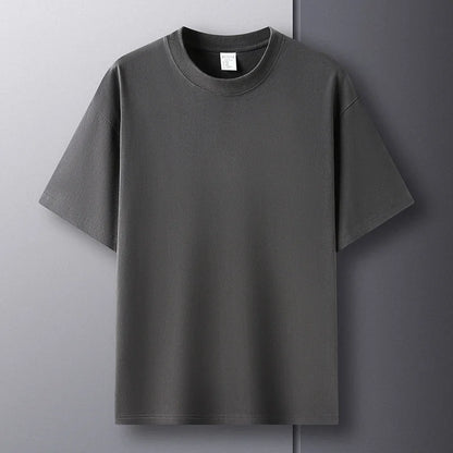 100% Pure Cotton Summer High-End Brand Men'S Short Sleeve round Neck Fashionable Style Half Sleeved Top Breathable T-Shirt