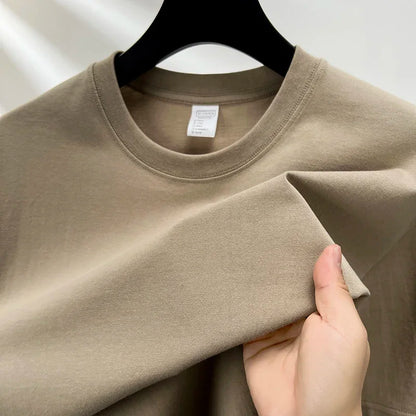 100% Pure Cotton Summer High-End Brand Men'S Short Sleeve round Neck Fashionable Style Half Sleeved Top Breathable T-Shirt