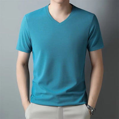 2024 Men'S New Waffle V Neck Short Sleeved T-Shirt Summer Comfortable Top