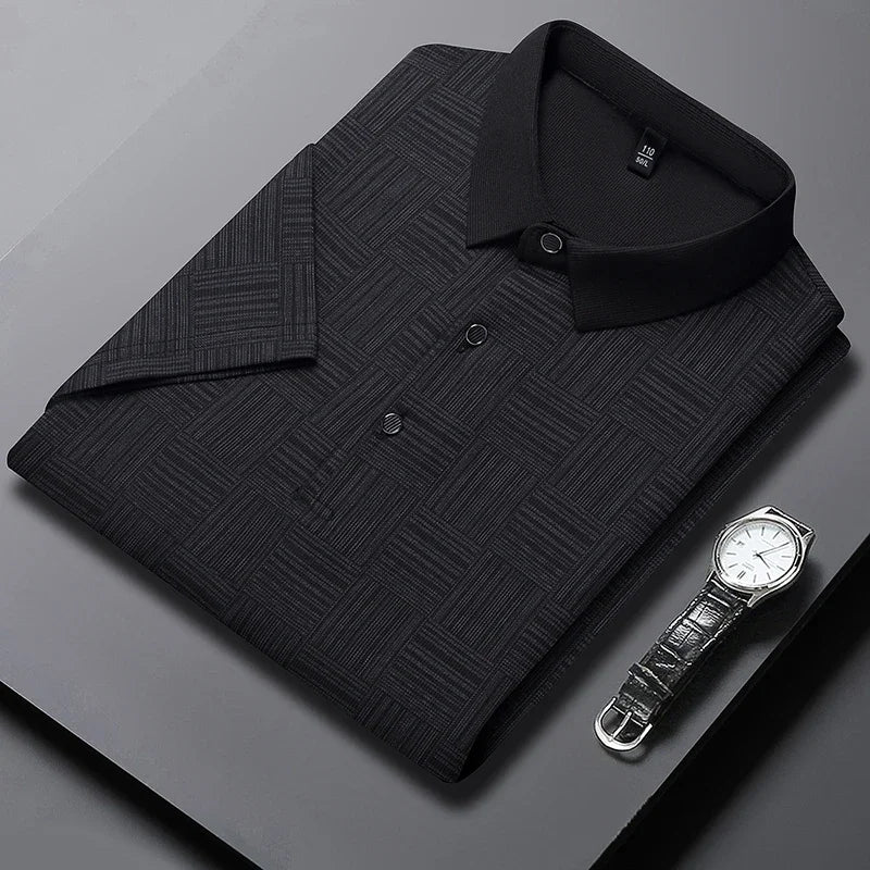 2024 Men'S New Printed Business Casual Short Sleeved POLO Shirt Fashion Short Sleeved Comfortable and Breathable Top